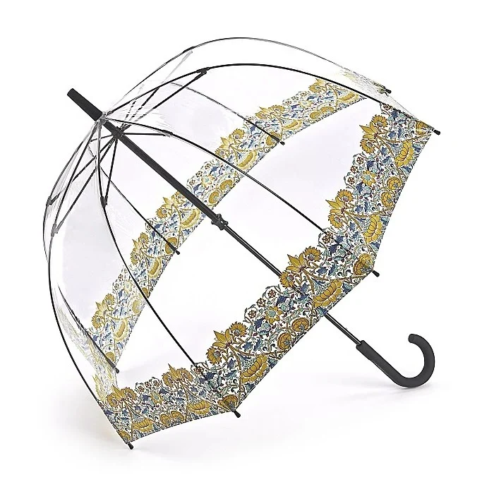 Morris & Co Birdcage Clear Dome Umbrella - Lodden Print | Fulton | Fibreglass | Easy-Glide