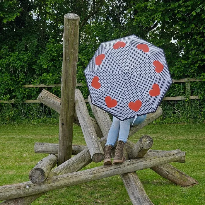 Fulton Minilite Folding Umbrella - Love Hearts Spot | Compact Handbag Size | Wind Resistant