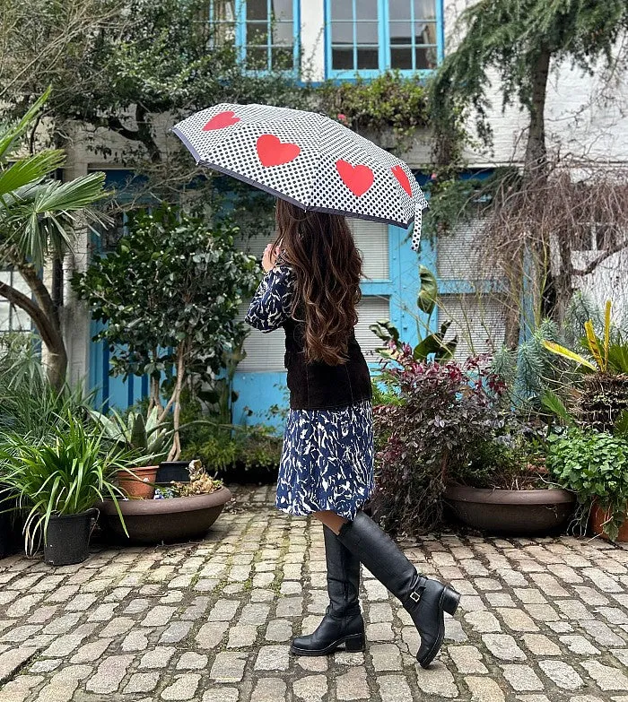 Fulton Minilite Folding Umbrella - Love Hearts Spot | Compact Handbag Size | Wind Resistant
