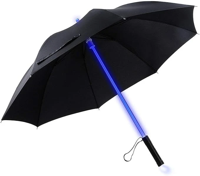 Lightsaber LED Torch Walking Umbrella - Black | 7-Colour Light-Up Shaft | Flashlight Handle