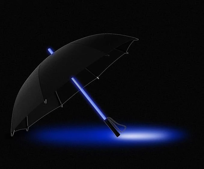 Lightsaber LED Torch Walking Umbrella - Black | 7-Colour Light-Up Shaft | Flashlight Handle