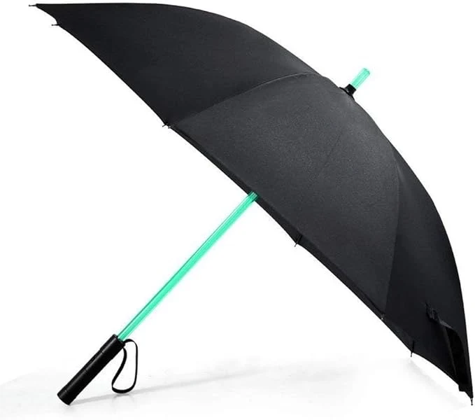 Lightsaber LED Torch Walking Umbrella - Black | 7-Colour Light-Up Shaft | Flashlight Handle
