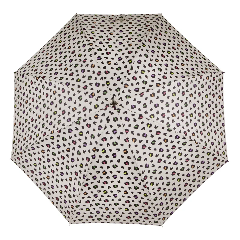 Totes ECO Automatic Walking Umbrella - Bright Animal Print | Wood Crook Handle | ECO Recycled Fabric
