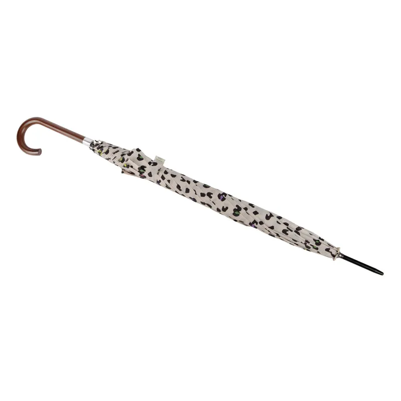 Totes ECO Automatic Walking Umbrella - Bright Animal Print | Wood Crook Handle | ECO Recycled Fabric