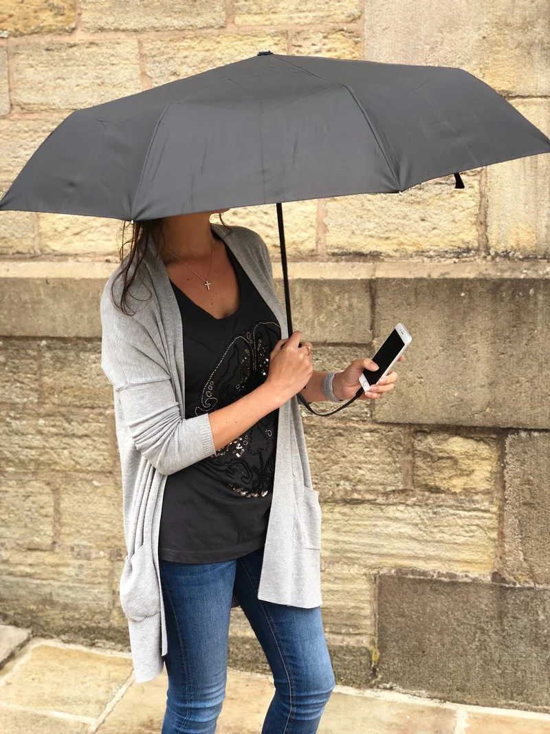 USB Phone Charging Windproof Umbrella | Detachable Power Bank Handle | Lightning & Micro USB | 98cm