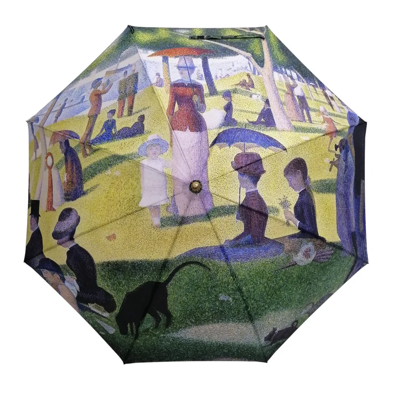 StormKing Auto Walking Artist Umbrella - Seurat La Grande Jatte | Fibreglass Frame | Wood Handle | 100cm