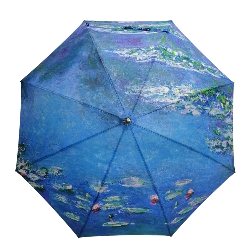 StormKing Auto Walking Artist Umbrella - Monet Water Lilies | Fibreglass Frame | Wood Handle | 100cm