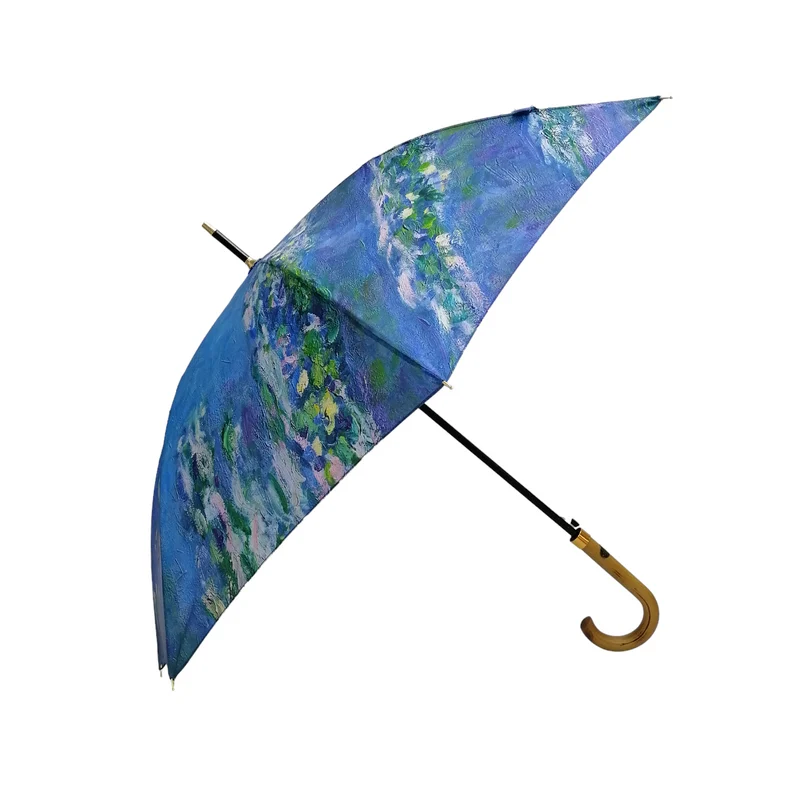 StormKing Auto Walking Artist Umbrella - Monet Water Lilies | Fibreglass Frame | Wood Handle | 100cm