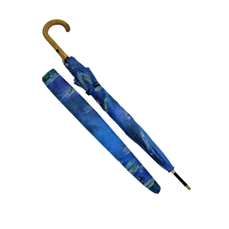 StormKing Auto Walking Artist Umbrella - Monet Water Lilies | Fibreglass Frame | Wood Handle | 100cm