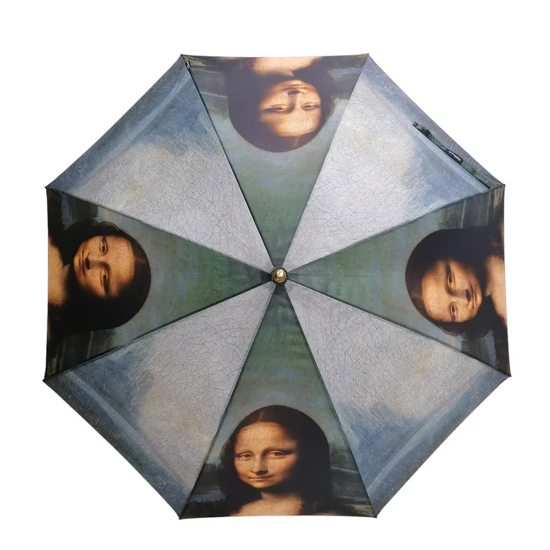 StormKing Auto Walking Artist Umbrella - Da Vinci Mona Lisa | Fibreglass Frame | Wood Handle | 100cm