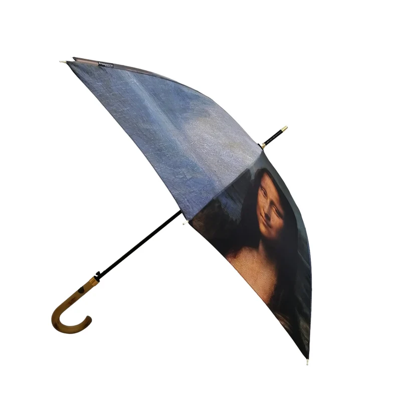 StormKing Auto Walking Artist Umbrella - Da Vinci Mona Lisa | Fibreglass Frame | Wood Handle | 100cm