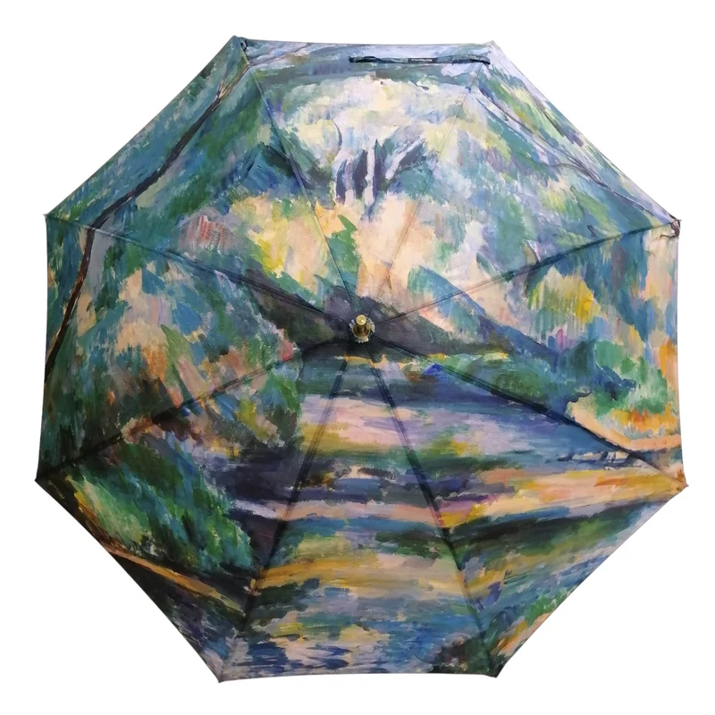 StormKing Auto Walking Artist Umbrella - Cézanne The Brook | Fibreglass Frame | Wood Handle | 100cm