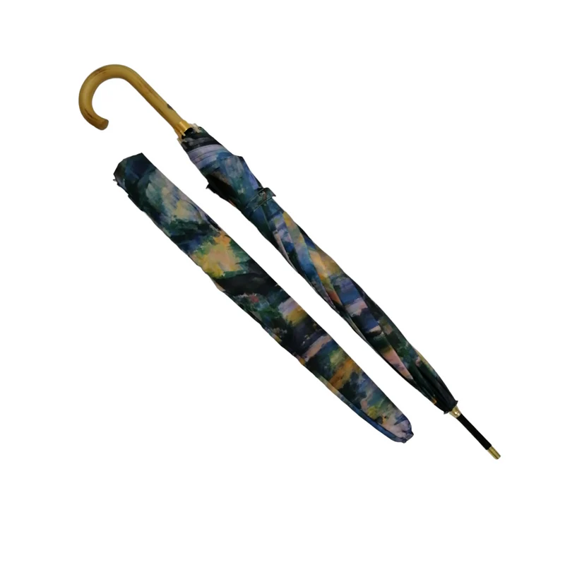 StormKing Auto Walking Artist Umbrella - Cézanne The Brook | Fibreglass Frame | Wood Handle | 100cm