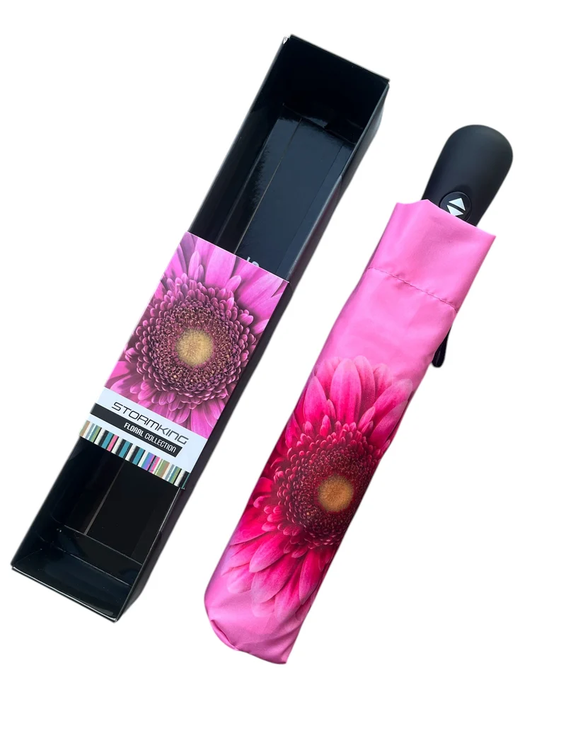 StormKing Auto Folding Nature Umbrella - Gerbera Daisy Pink | Auto Open & Close | Gift Boxed | 103cm
