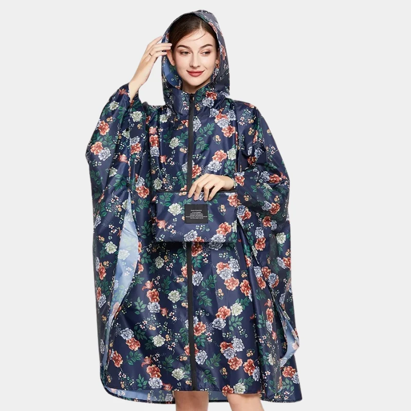 Poncho Pluie Fleuri Femme