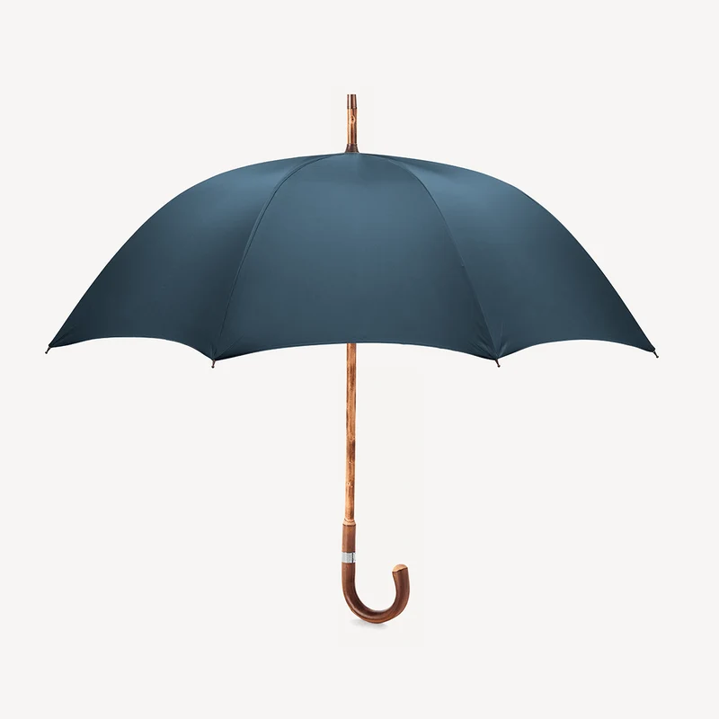Parapluie homme en châtaignier poli - Bleu marine français