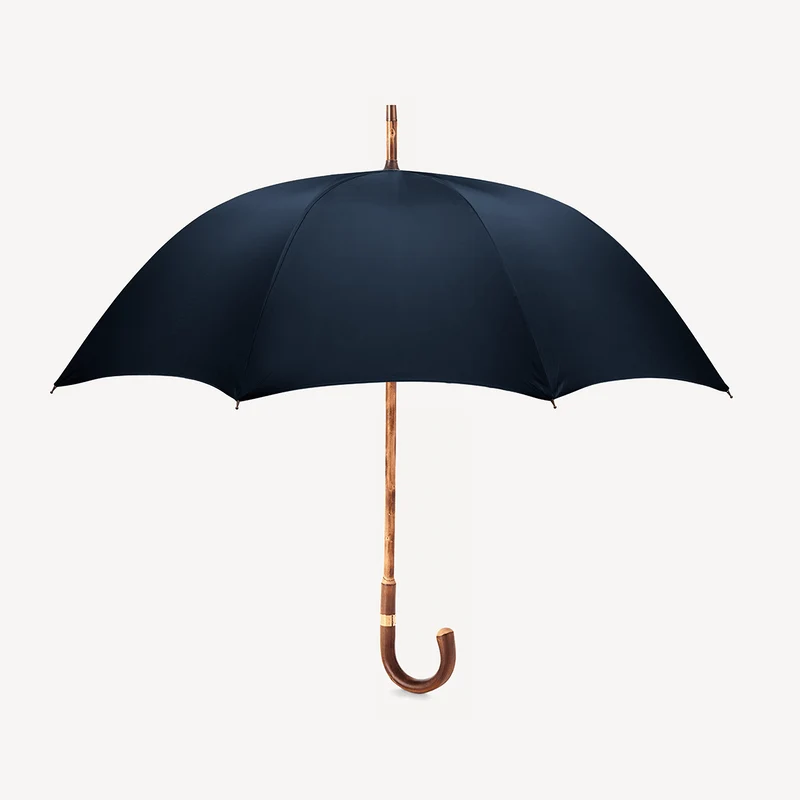 Parapluie homme en châtaignier poli - Bleu marine foncé