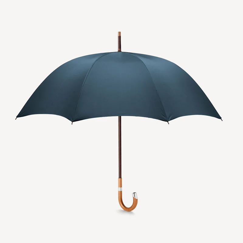 Parapluie Prince de Galles Malacca pour homme - Bleu marine (Argent)