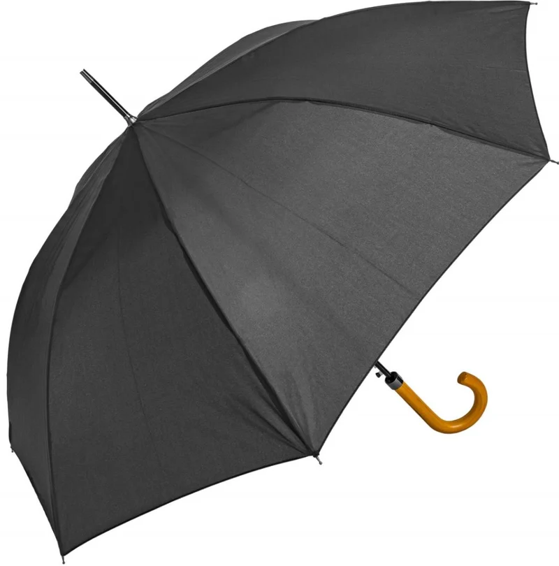 Classic Malacca Auto Wood Hook Walking Umbrella - Black | Fibreglass Ribs | 108cm Canopy | Sleeve