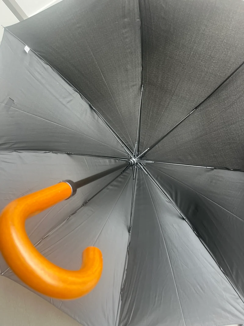 Classic Malacca Auto Wood Hook Walking Umbrella - Black | Fibreglass Ribs | 108cm Canopy | Sleeve