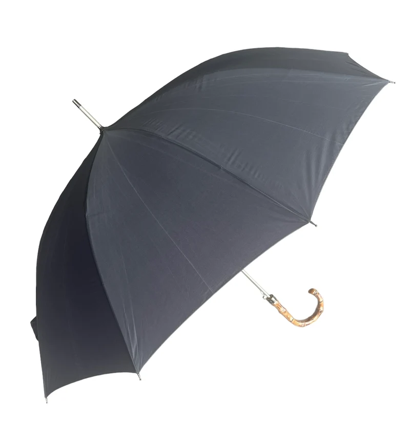 Luxury Auto Bamboo Wood Hook Walking Umbrella - Gun Metal | Teflon Coated | 10 Ribs | 114cm