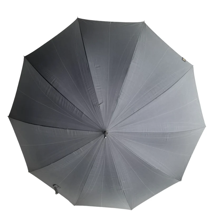 Luxury Auto Bamboo Wood Hook Walking Umbrella - Gun Metal | Teflon Coated | 10 Ribs | 114cm