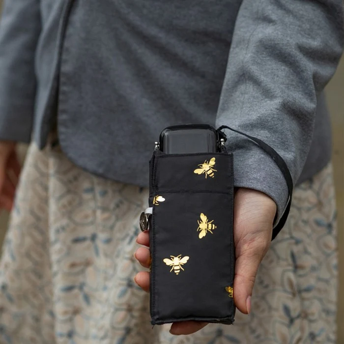 Fulton Tiny Compact Folding Umbrella - Gold Bees | Pocket Size 15cm | Just 160g