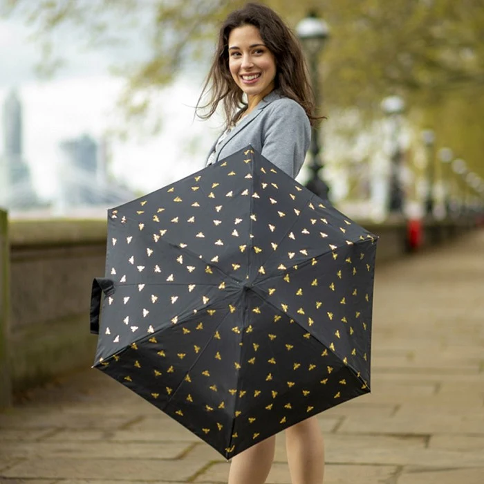 Fulton Tiny Compact Folding Umbrella - Gold Bees | Pocket Size 15cm | Just 160g