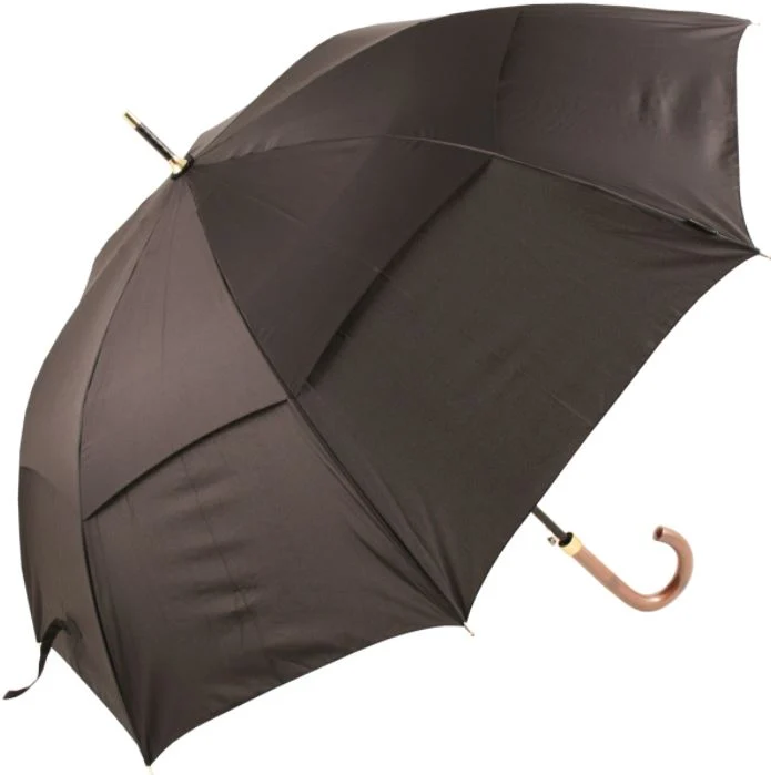 Stormking Classic 120 Black Vented Golf Umbrella | Wood Crook Handle | Fibreglass Frame | 120cm