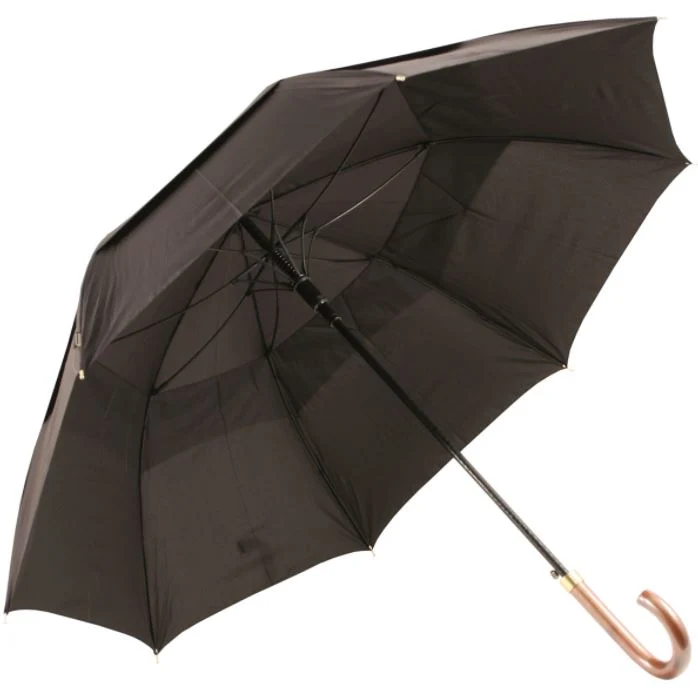 Stormking Classic 120 Black Vented Golf Umbrella | Wood Crook Handle | Fibreglass Frame | 120cm