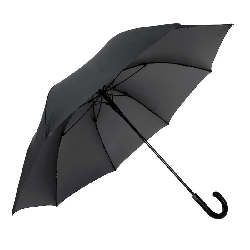 The Zeta Pro Auto Large Walking Umbrella - Black | Full Fibreglass | Windproof | 120cm Canopy