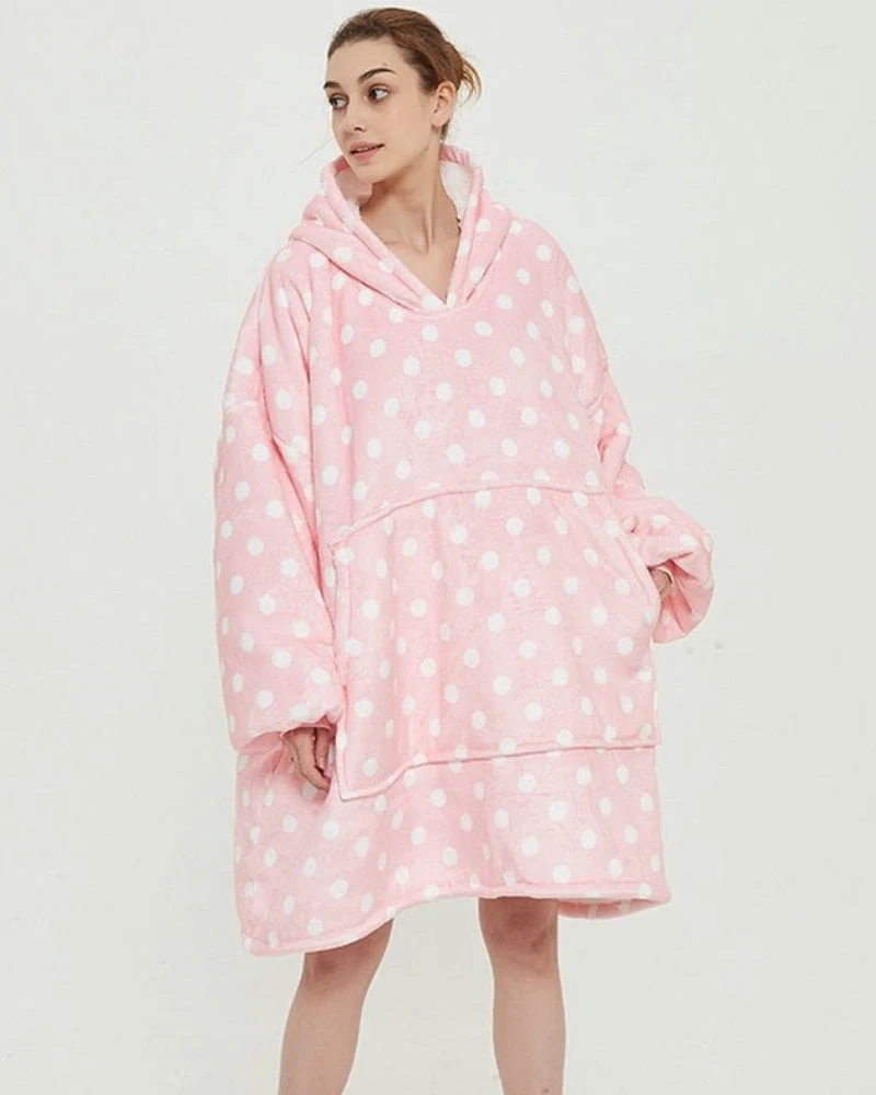Poncho Polaire Rose Pois Blancs