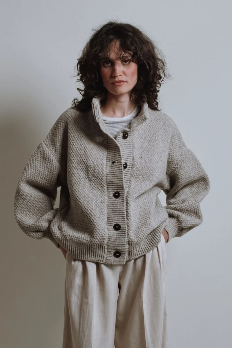 GEORGE High-Neck Jacket in Merino Wool - Beige