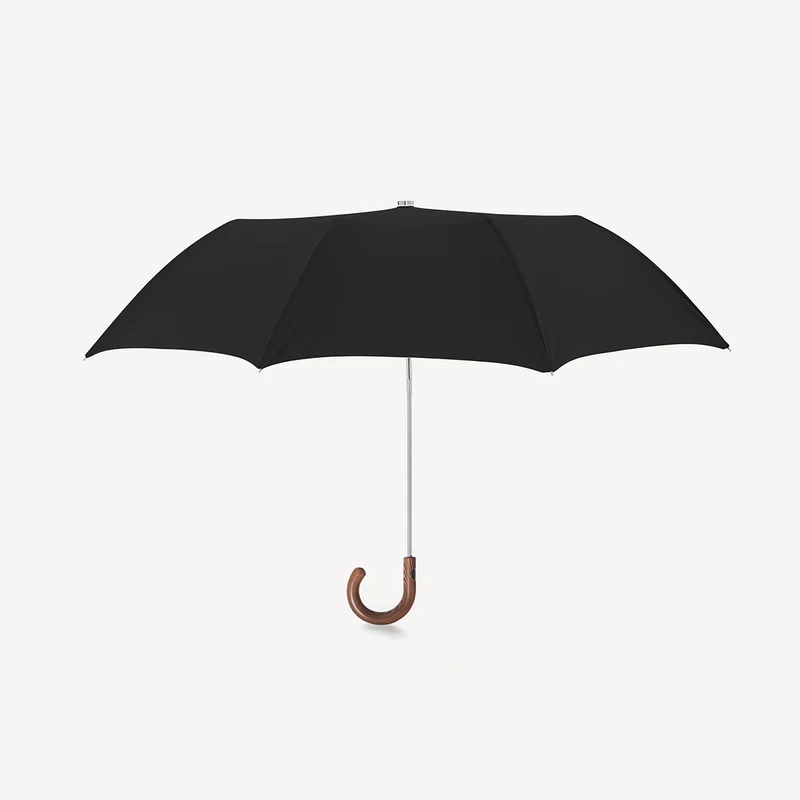 Parapluie pliable à poignée en bois de hêtre - Noir