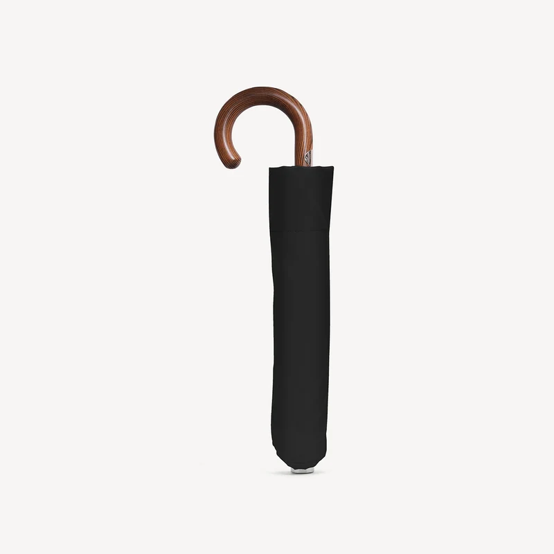 Parapluie pliable à poignée en bois de hêtre - Noir