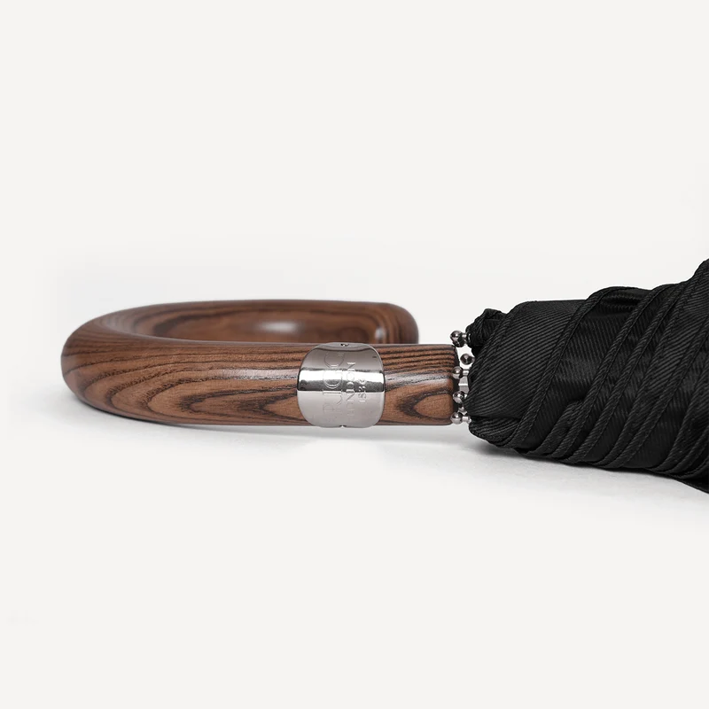 Parapluie pliable à poignée en bois de hêtre - Noir