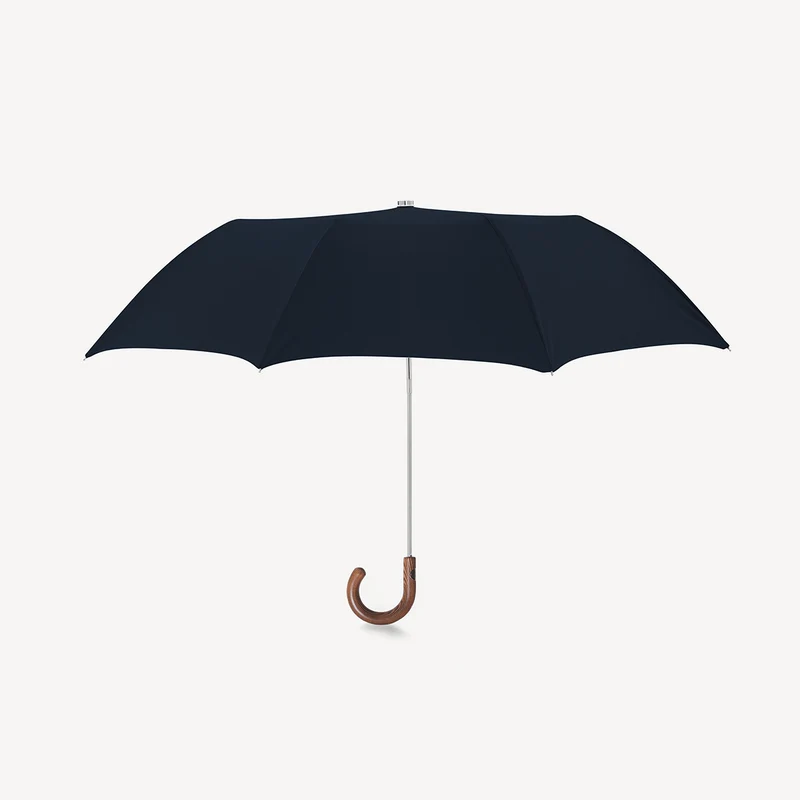Parapluie pliable à poignée en bois de hêtre - Bleu marine