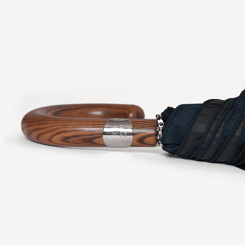 Parapluie pliable à poignée en bois de hêtre - Bleu marine