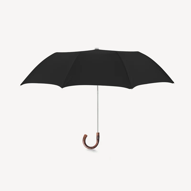 Parapluie pliable à poignée châtaigne - Noir