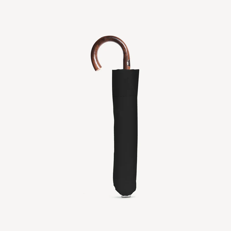 Parapluie pliable à poignée châtaigne - Noir