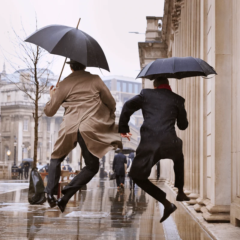 Parapluie pliable à poignée châtaigne - Noir