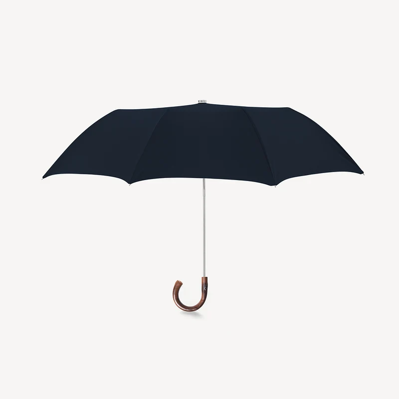 Parapluie pliable à poignée châtaigne - Bleu marine