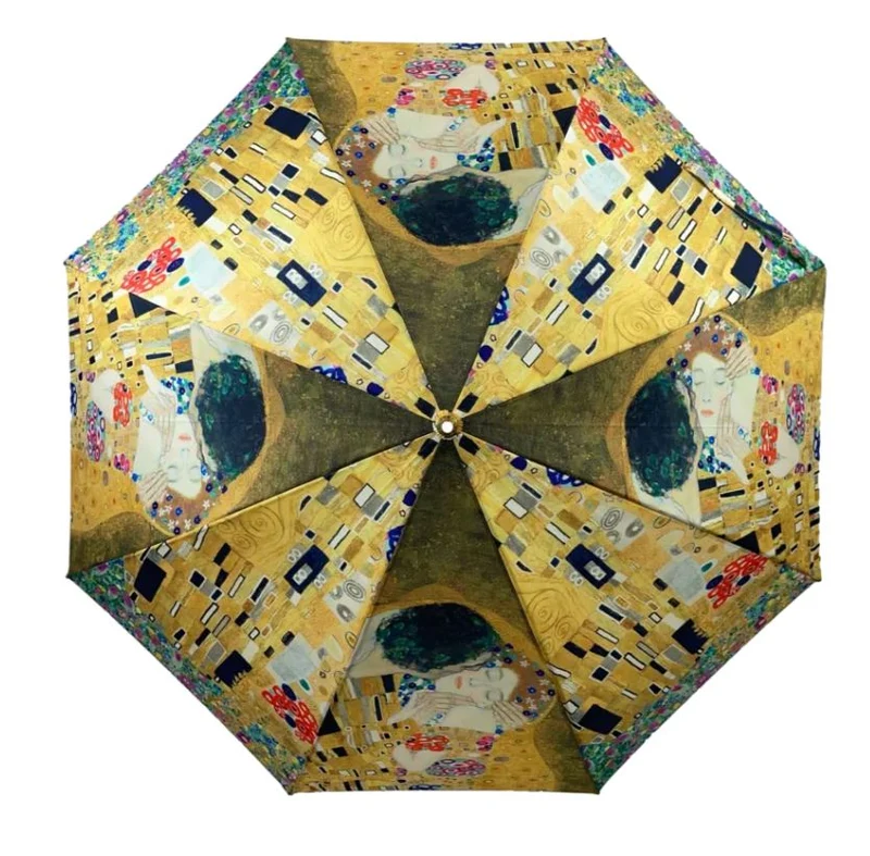 StormKing Auto Walking Artist Umbrella - Gustave Klimt The Kiss | Fibreglass Frame | Wood Handle | 100cm