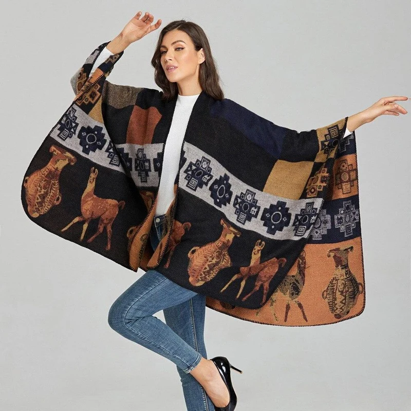 Poncho Marron Femme