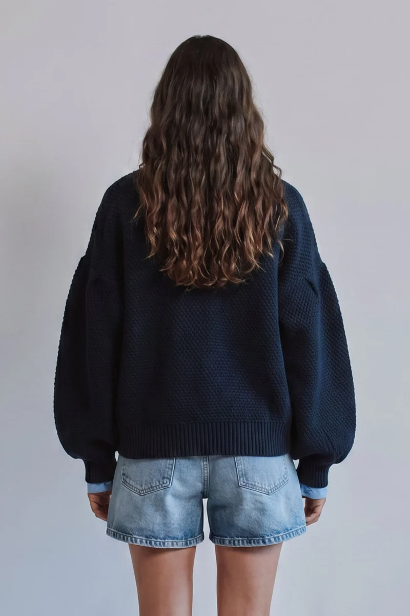 GEORGE High-Neck Jacket in Merino Wool - Navy Blue