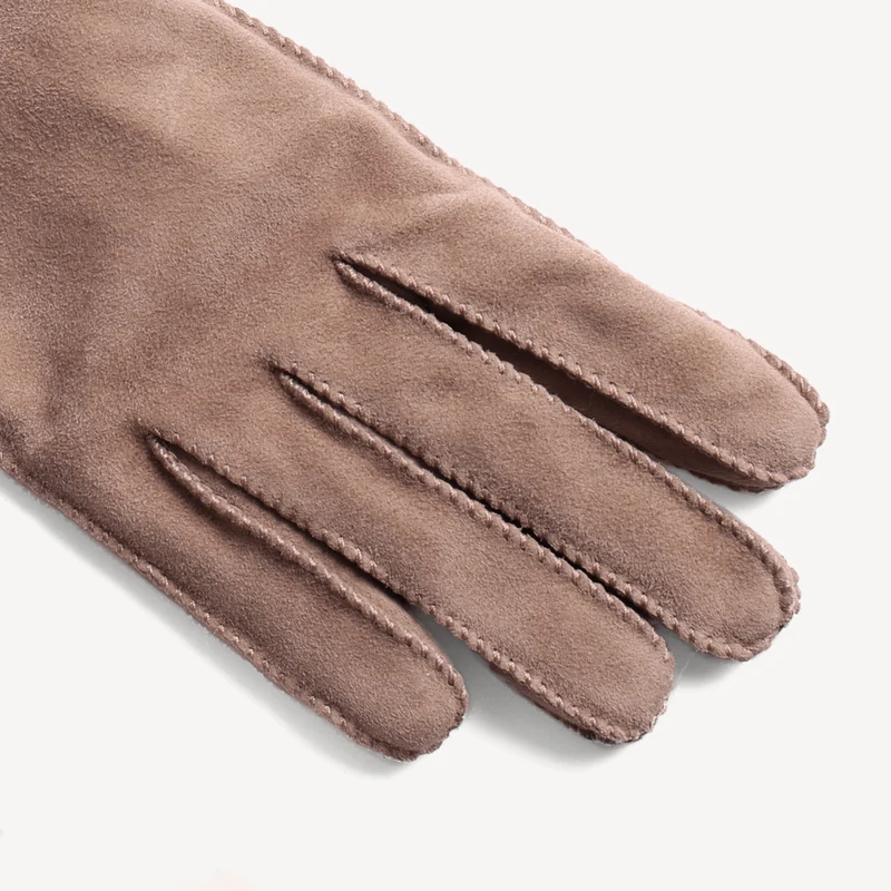 Gants en cuir suédé pour femmes - Crème (garniture en fourrure de lapin)