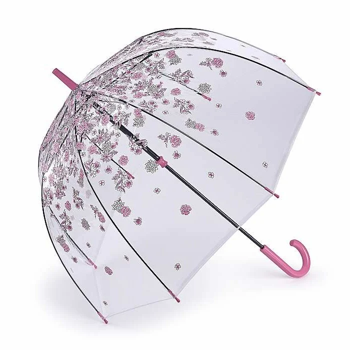 Fulton Birdcage Clear Dome Umbrella - Sketchy Sprigs | Transparent Walking Umbrella | Wind Resistant