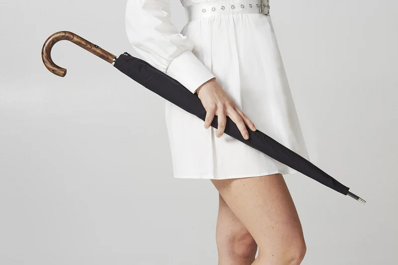 Fulton Hampstead Luxury Walking Umbrella - Black | Wood Handle | Polycotton with Matching Case