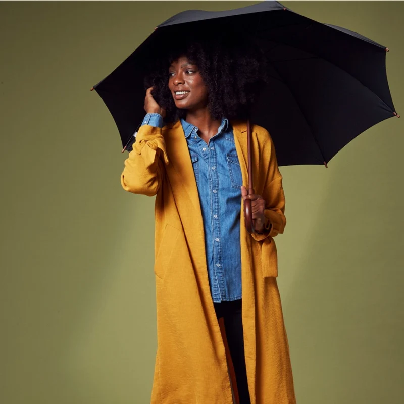 Fulton Kensington Wood Walking Umbrella - Black | Wooden Handle & Shaft | Fibreglass Ribs