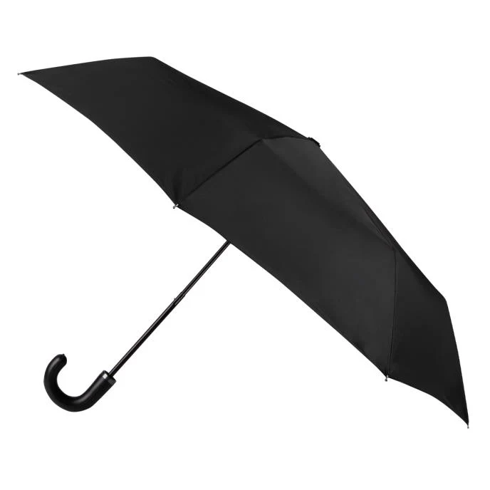 Totes ECO-Brella Leatherette Crook Handle Folding Umbrella - Black | 100% Recycled PET | Classic Style
